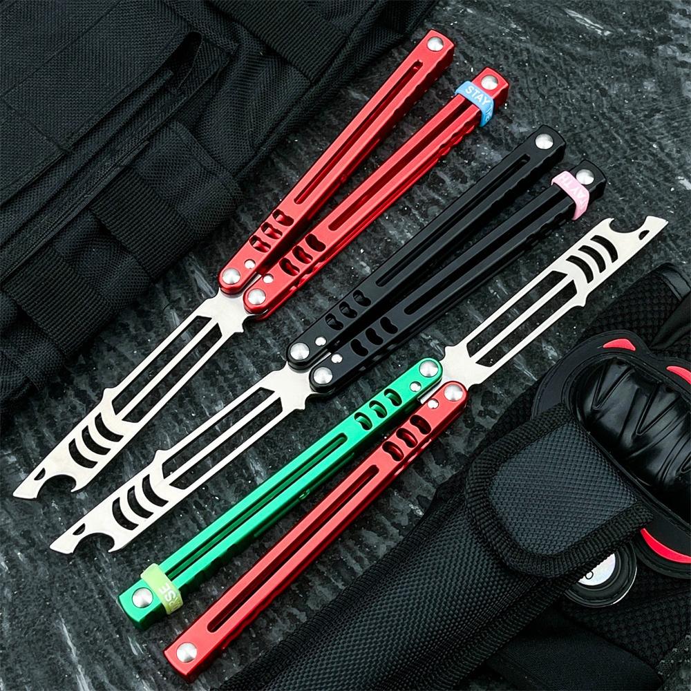 Ultra-lightweight, unsharpened training knife; features a 440C blade and an aluminum alloy handle; includes a bottle opener; safe to use and won’t cut your hands; ideal for both beginners practicing and enthusiasts looking for a collectible piece