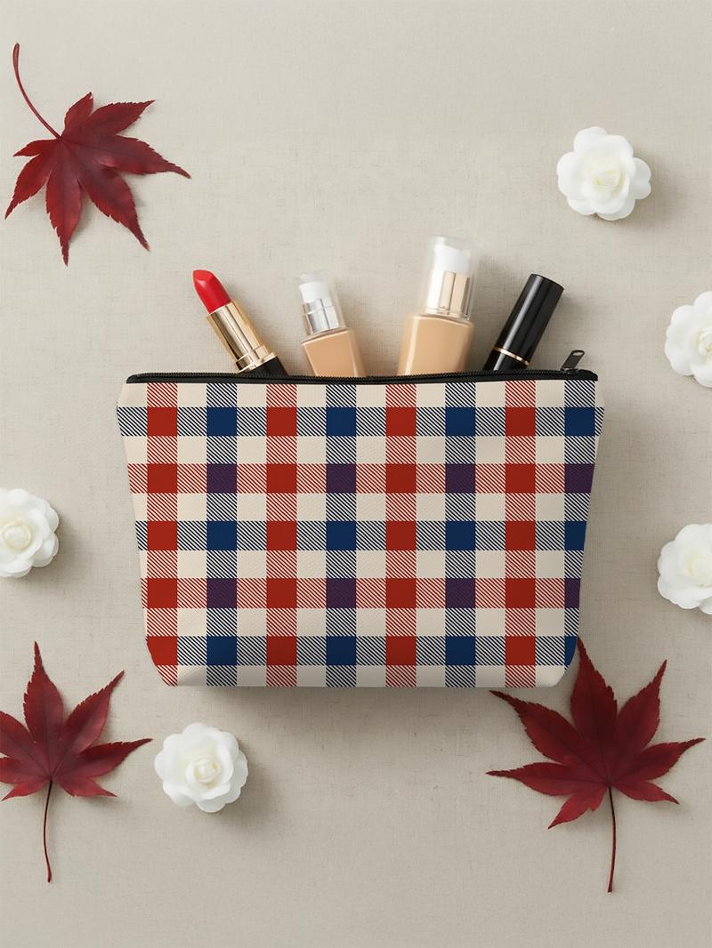 4th of July Stars Stripes Cosmetic Bag, Large Capacity With Lining Zipper Pocket, American Retro Portable, Lightweight Foldable Travel Toiletry Bag, Independence Day Gift