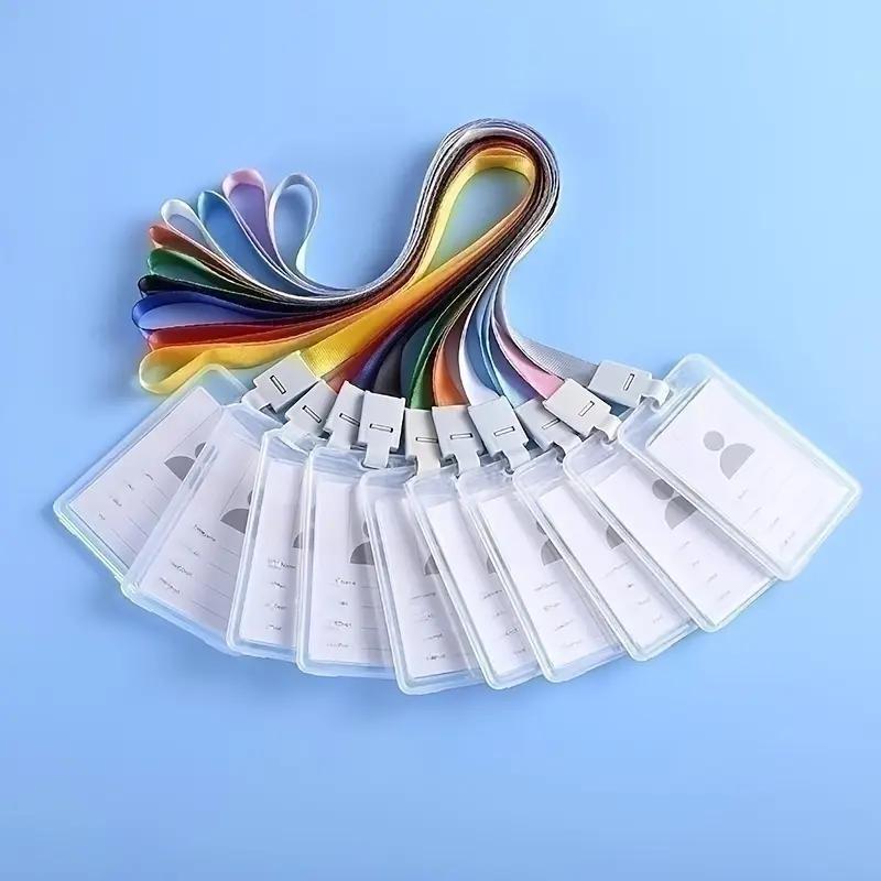 5pcs Waterproof Transparent ID Badge Box, Protect Bank Cards and Ids, Re-Sealable Zipper, Lanyard, Plastic Clip, Office School Travel