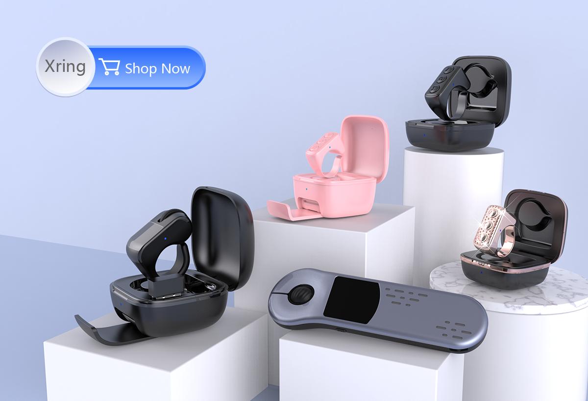 Bluetooth+2.4G Remote Control Scrolling Finger Ring Air Mouse with Touchpad for TikTok, Wireless Clicker, Video Scroller, Page Turn for Kindle APP, Presenter Remote, Selfie, Rechargeable, Remote Mice for Android iOS & PC Laptop Mac Tablet Computer Black