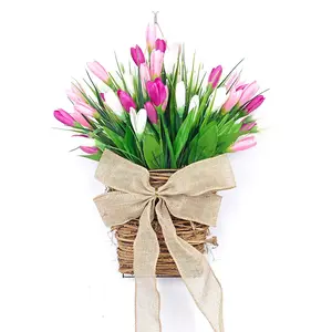 Tulip Wreath for Front Door - Spring Summer Home Decor, Fake Tulips Artificial Flower Wall Hanging for Indoor Outdoor, Porch Patio Garden Party Wedding Decoration, Housewarming Gift for Women, Mom, Grandma