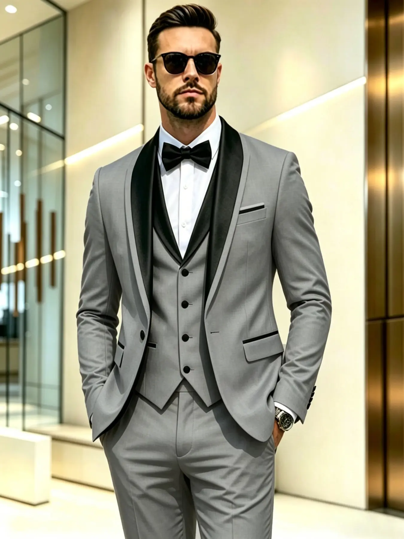 Men's 3‑Piece Tuxedo Suit Set, Satin Shawl Collar Blazer, Waistcoat and Tailored Pants, Slim Fit Formal Outfit, Elegant Formal Wear for Groom Wedding Banquet, 15 Color Selections