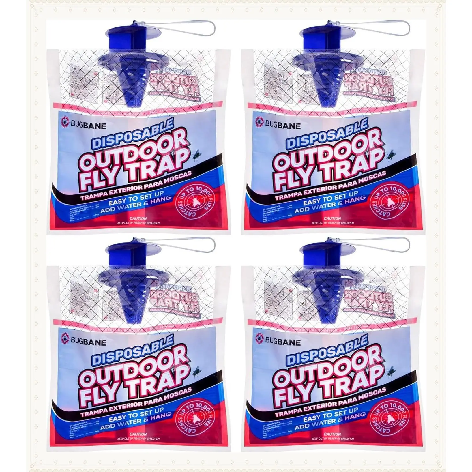 Fly Traps Outdoor Fly Trap for Patio. 4 Non-Toxic Pre-Baited Flies Bags Outdoor Disposable. Hanging Bug Catchers for All Filth Flies Killer for Outside Bug Control in Yard Horse Ranch Trash Can.Gift