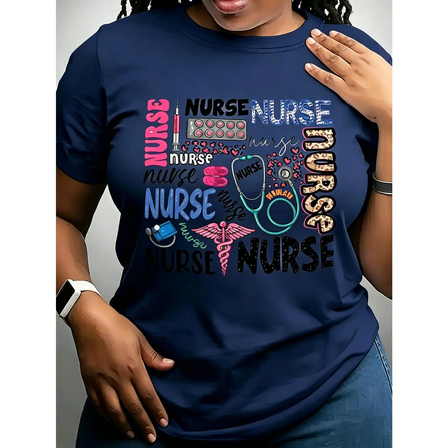 Nurse Graphic Tee Regular Clean Finish Heavyweight Premium Cotton Tshirt Front Print Stethoscope Medical Staff Top Women Short Sleeve Crewneck Top Best Gift Men Loose Casual Top