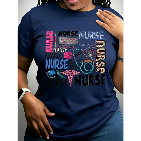Nurse Graphic Tee Regular Clean Finish Heavyweight Premium Cotton Tshirt Front Print Stethoscope Medical Staff Top Women Short Sleeve Crewneck Top Best Gift Men Loose Casual Top