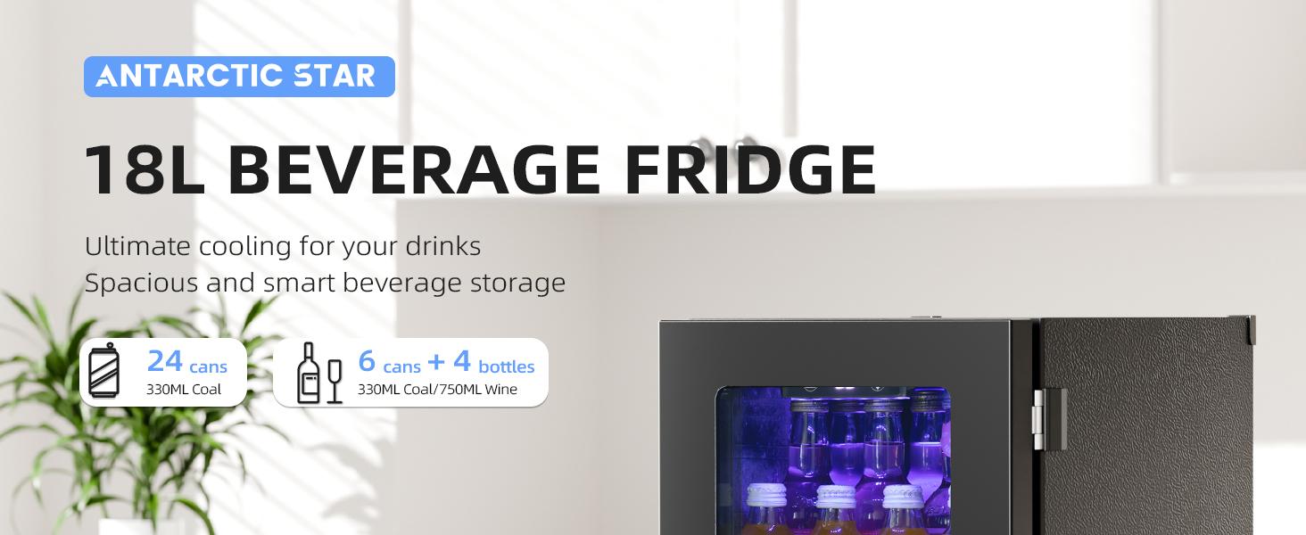 Antarctic Star 0.6Cu. Ft. Freestanding Wine Cellar,  mini  fridge,4-Bottle Red Wine with 6-Can Beer Refrigerator, Quiet Compressor, LED Light and Display, 40-61 ℉, Black