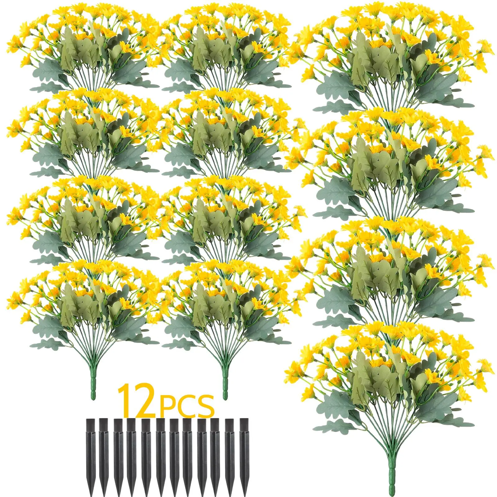 12-Piece Realistic Chrysanthemum Bouquet Flowers, Natural-Look Artificial Stems, Maintenance-Free Fake Plants, Exquisite Ornaments for Thanksgiving Indoor Recreation Decor