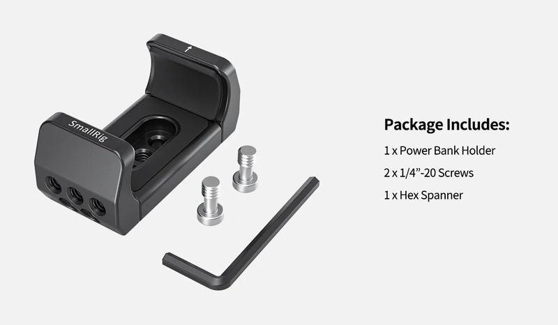 SMALLRIG Aluminum Power Bank Holder, Powerbank Mount Clamp Compatible with Width Range: 53 mm–84 mm (2.1–3.3 inches) and Thickness Range: 0 mm–18 mm (0–0.7 inch) Power Banks - BUB2336