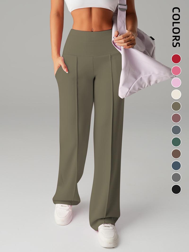 Women's Plain Loose Straight Leg Pants, Wide Leg High Waist Sporty Casual Sweatpants with Pockets, Comfortable Daily Wear Casual Comfy Sporty [Fits Small - Size Up Recommended]