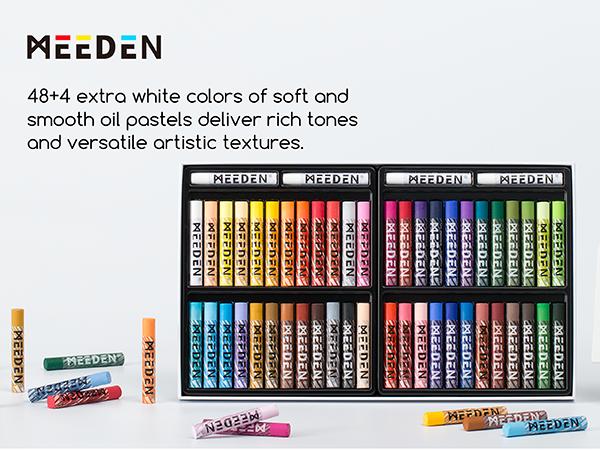 MEEDEN Soft Oil Pastels Set: 48 Colors with Extra 4 White Oil Pastels for Artists Beginners- Vibrant Oil Pastel Crayons for Art Painting, Blending, Layering