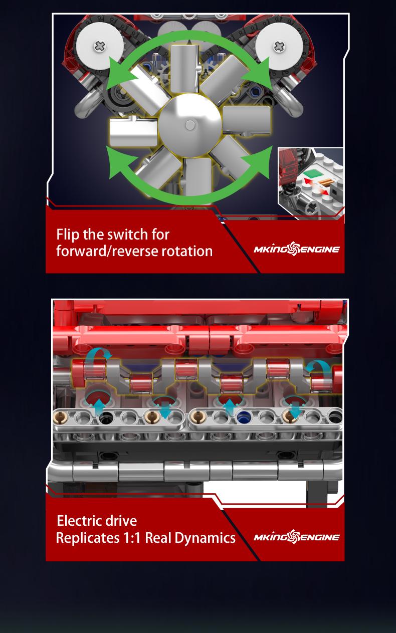 Mould King 10155 V-type engine Red Motor Model Building Block STEM DIY Gift Adult Kid Toy 552 Pcs Brick