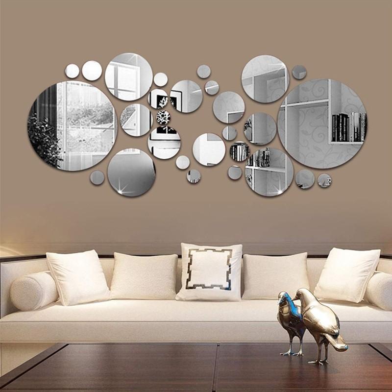 1COUNT Round Acrylic Mirror Wall Stickers, 3D Self-Adhesive DIY Round Mirror Wall Decals, Modern Minimalist Nordic Style Shatterproof Wall Art Decor for Living Room Bedroom, Make Room Look Bigger, Easy Install