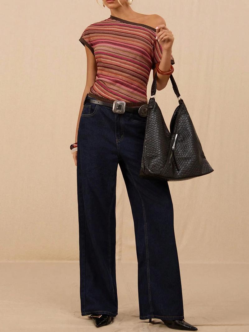 Women's Casual Striped Top T-Shirt, Stylish Ladies' Fashion Tee, Comfortable and Trendy, Perfect for Daily Wear