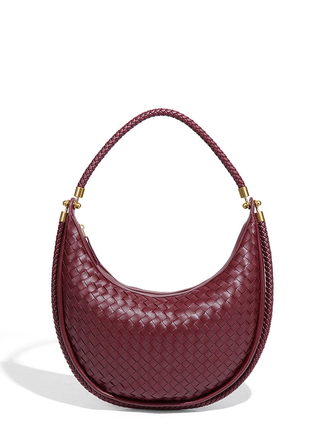 Handmade Custom Woven Bag for Women, Casual Handbag, Crescent Moon Shoulder Bag, Avocado, Lazy Chic, High-End Style