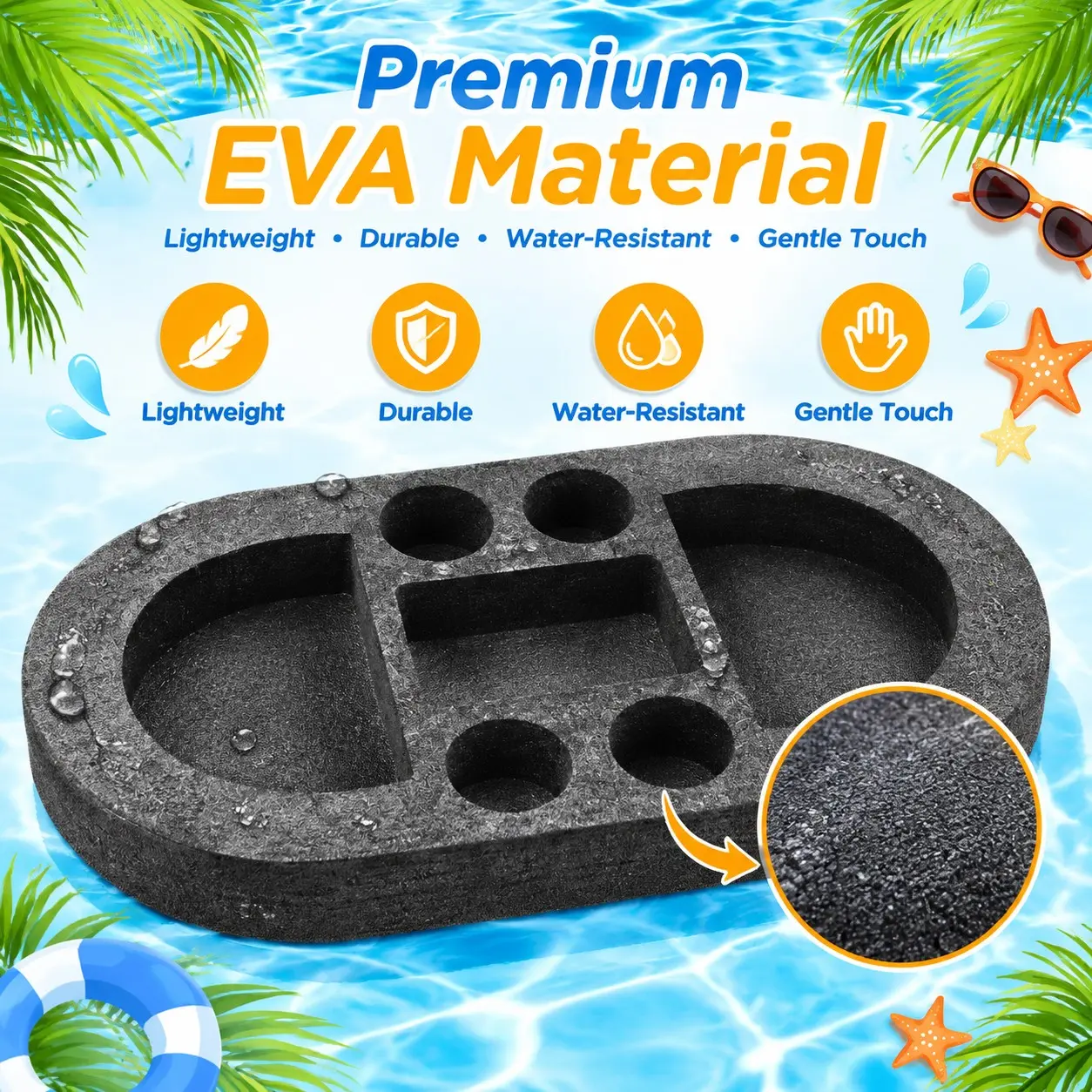 Large Black Floating Pool Tray – Multifunctional Water-Based Tea Table & Drink Holder with Dedicated Phone Compartment; Lightweight Floating Serving Tray & Portable Pool Accessory – Ideal for Hot Tubs, Beaches, Pool Parties, and Home Decor