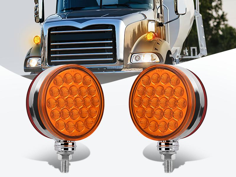 Nilight Round Double Face Fender Pedestal Light 2PCS 48LED Amber Red Brake Turn Marker Tail Light w/Stud Mount for Mack Kenworth Freightliner Truck Trailer Towing light bar  dealsforyoudays
