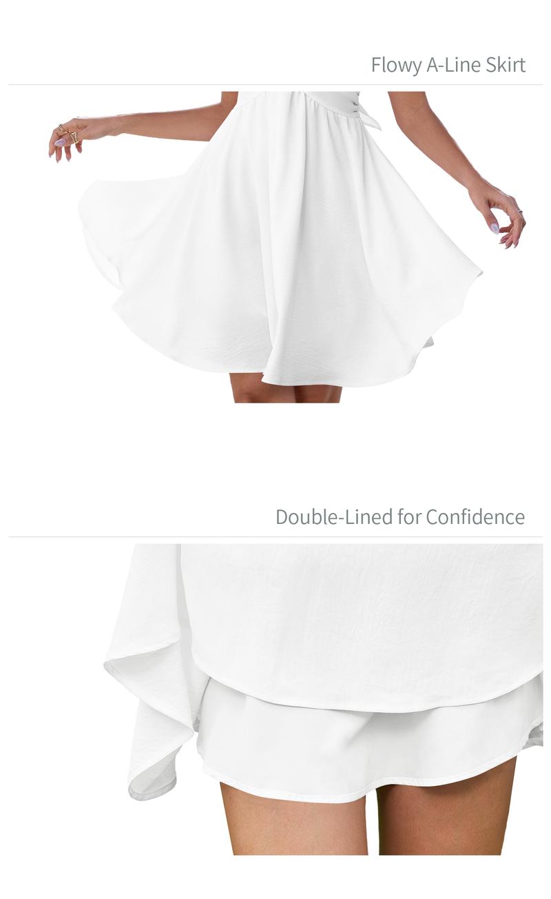 Chicovar Women's Summer Sweetheart NecklineKnot Front Flowy Mini Chiffon Dresses, Flutter Sleeve, Tie-Back, A-Line Cut, No Scratchy, No Sheer, Wedding Guest,Bridal Shower, Church, Party, Casual, or Daily Wear