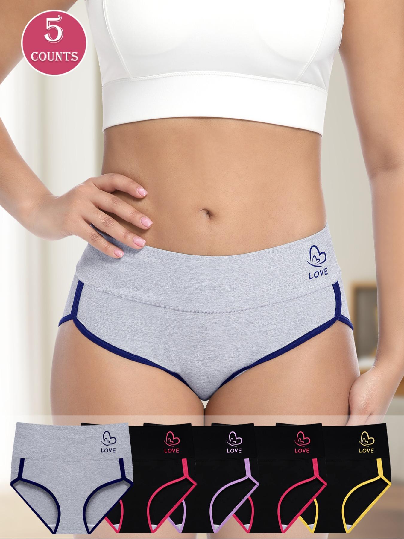 Women's Butterfly & Letter Print Contrast Binding Panty, Soft Comfy Breathable Knicker for Daily Wear, Underwear for All Seasons