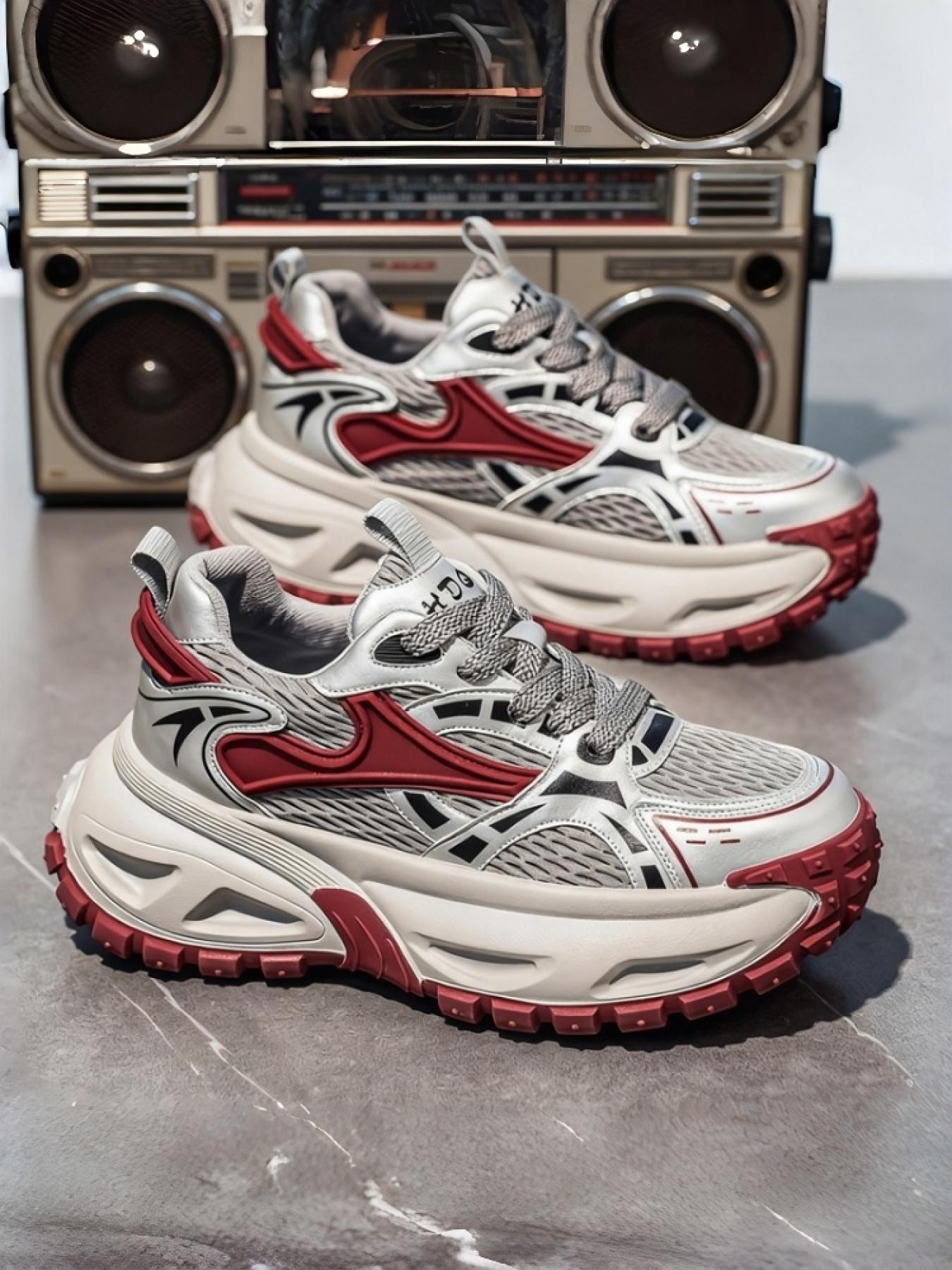 1 Pair of Men's Functional Style Platform Casual Shoes: Mesh Panel Design, Wear-resistant & Anti-slip, Elevated Sneakers for Young Men and Women, Perfect for Outdoor Casual Wear