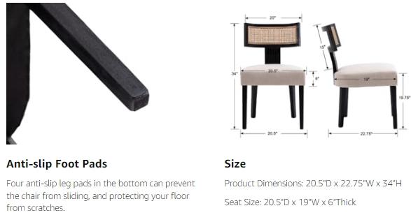 CHAIRUS Rattan Dining Chairs Set of 2, Mid Century Modern Dining Chairs ,Linen Upholstered Dining Chairs with Rattan Back Wood Legs, Farmhouse Linen Kitchen Chairs with Cane Curved Back Armless Solid Wood Dining Chairs, Beige CHAIRUS Rattan Dining Chairs Set of 2, Mid Century Modern Dining Chairs ,Linen Upholstered Dining Chairs with Rattan Back Wood Legs, Farmhouse Linen Kitchen Chairs with Cane Curved Back Armless Solid Wood Dining Chairs, Beige