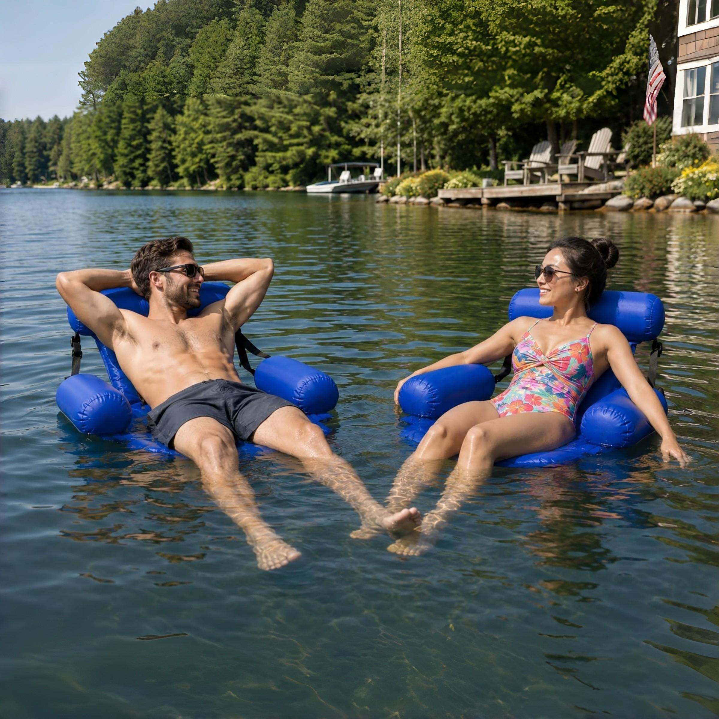 Adjustable Floating Chair, Comfortable Backrest Design, Adult Universal, Thickened Inflatable, Pool Lounge Essential, 1/2-Pack