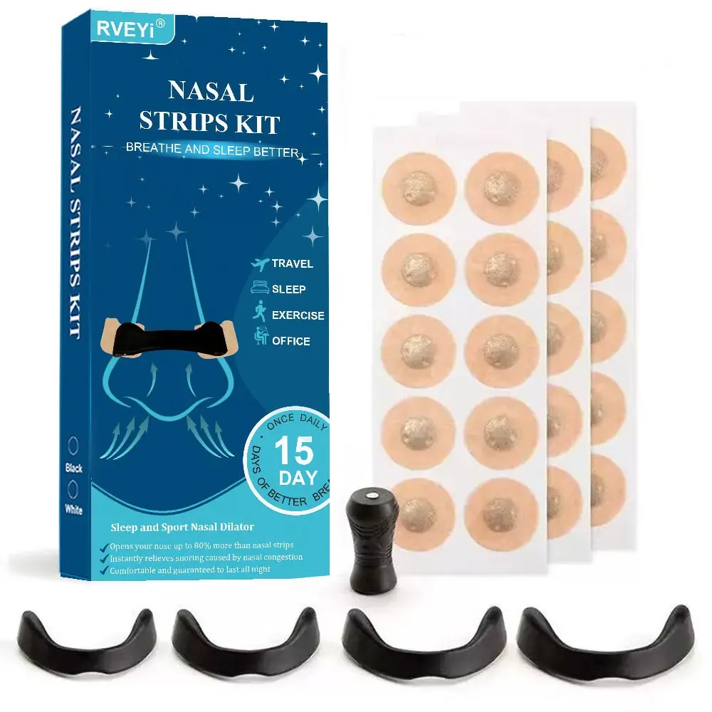 RVEYi Anti-Snoring Device Inhalation Breathing Magnetic Nose Clip Starter Kit, Magnetic Nose Strip, includes 4 sizes of nose clips and 15 days' supply of magnetic nasal patches.Included