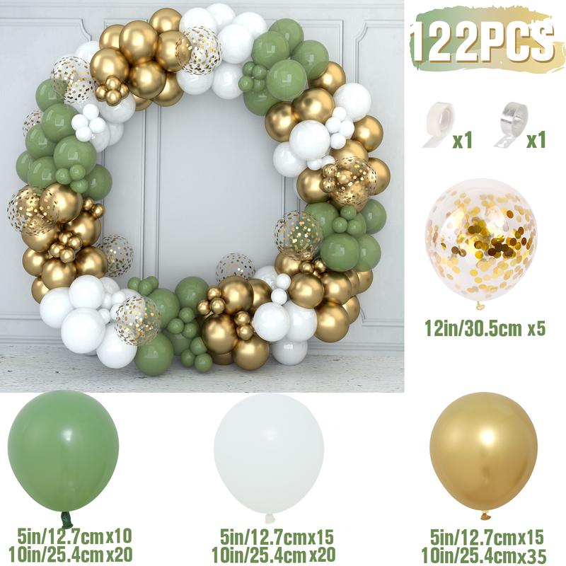 Sage Green Balloon Garland Arch Kit,122pc Green White Latex Balloon for Birthday Wedding Party Decoration,Gold Confetti Balloon Baby Shower Decor