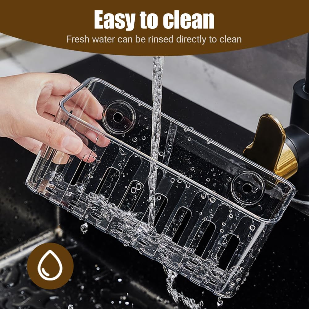Multi-Functional Suction Cup Sink Rack, Transparent Abs Quick-Dry Space-Saving Organizer, Ideal for Kitchen Sponge, Soap, Brush Storage