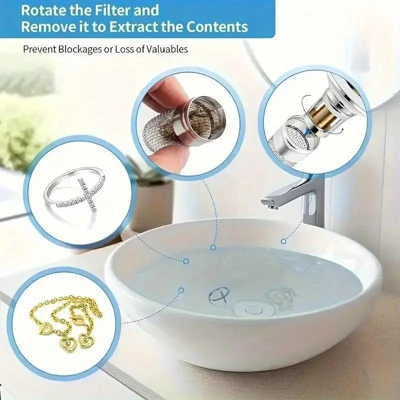Universal Bathroom Sink Stopper, Pop-Up Drain Filter, Anti-Clog, Insect-Proof, Soap Dispenser Mesh, Essential Kitchen Accessory