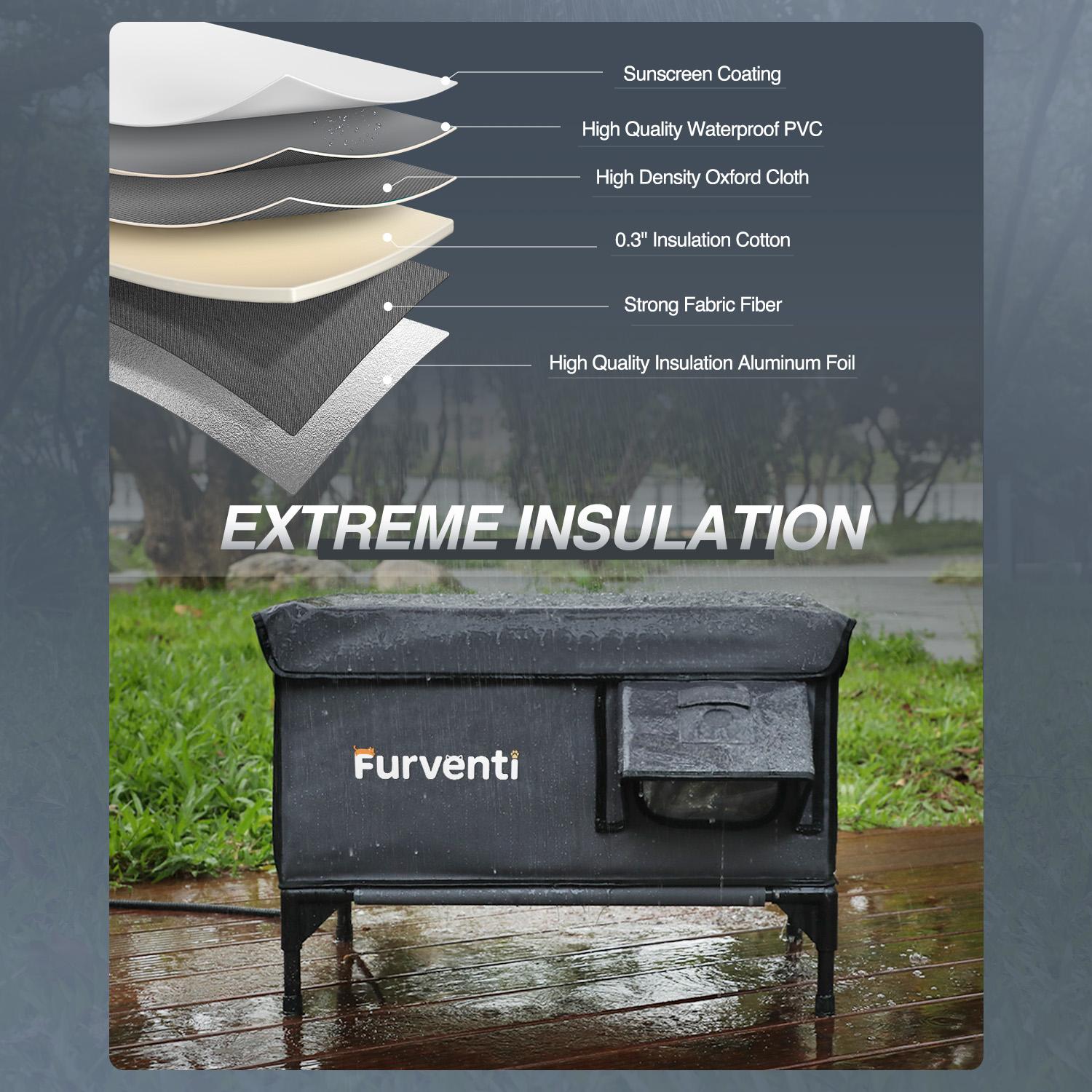 Outdoor Heated Cat House in Winter,Extremely Insulated & Weatherproof,Elevated Feral Cat Shelter with Waterproof Eaves & Escape Door for Outside Stray Barn Cat