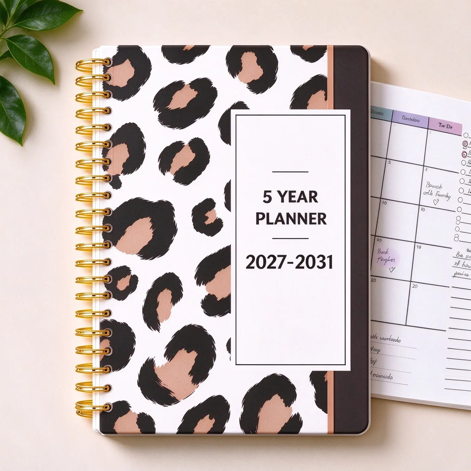 5 Year Planner Notebook 2027-2031, Personal Monthly Organiser, Spiral Bound Dated Planner with Monthly Calendar, Monthly Goals, To-Do List & Notes Sections, Leopard Print Hardcover Productivity Journal, Perfect for Home, Office & School Use