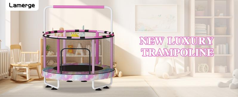 Lamerge 55" Kids Trampoline – 7-in-1 Play Set with Basketball Hoop, Swing, Rings & More – Indoor/Outdoor Gift for Boys & Girls