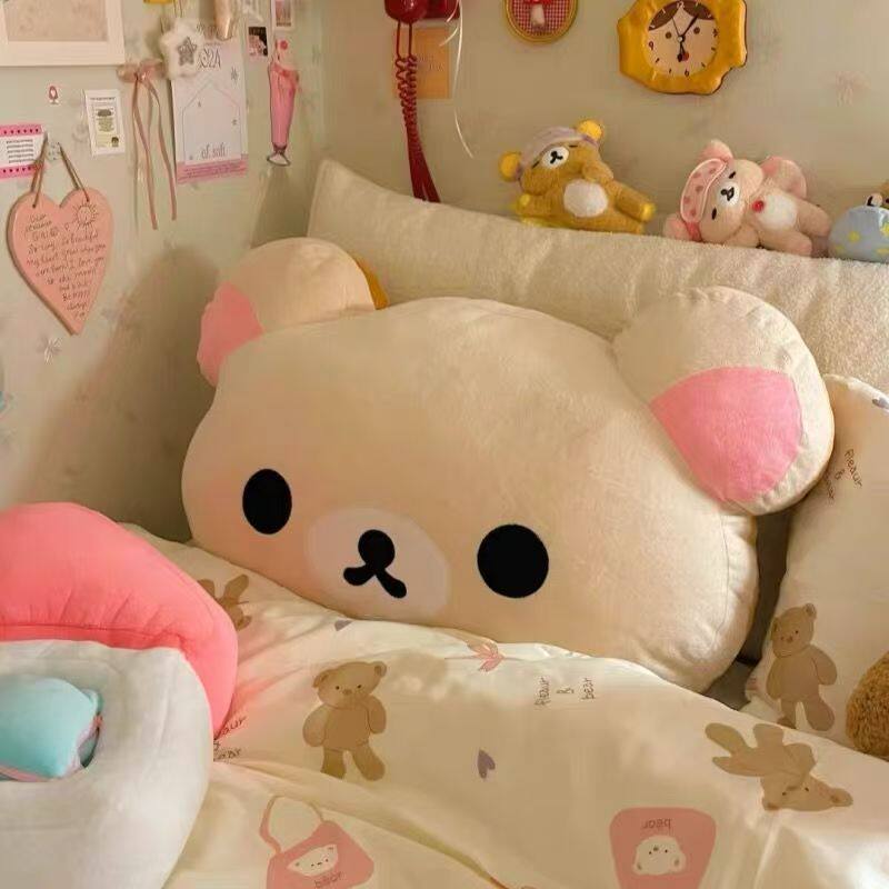 Rilakkuma Plush Pillow Soft Stuffed Bear Cushion Cute Cartoon Throw Pillow Home Bedroom Sofa Decor Comfort Sleeping Doll Gift