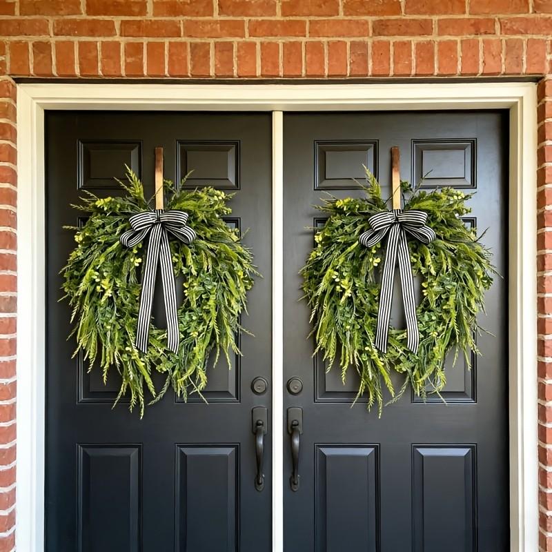 Summer Fern Water Grass Wreath, All-Season Decor, Featuring Water Grass, Cypress Leaves, Bow, Wall Decoration, Front Door Wreath