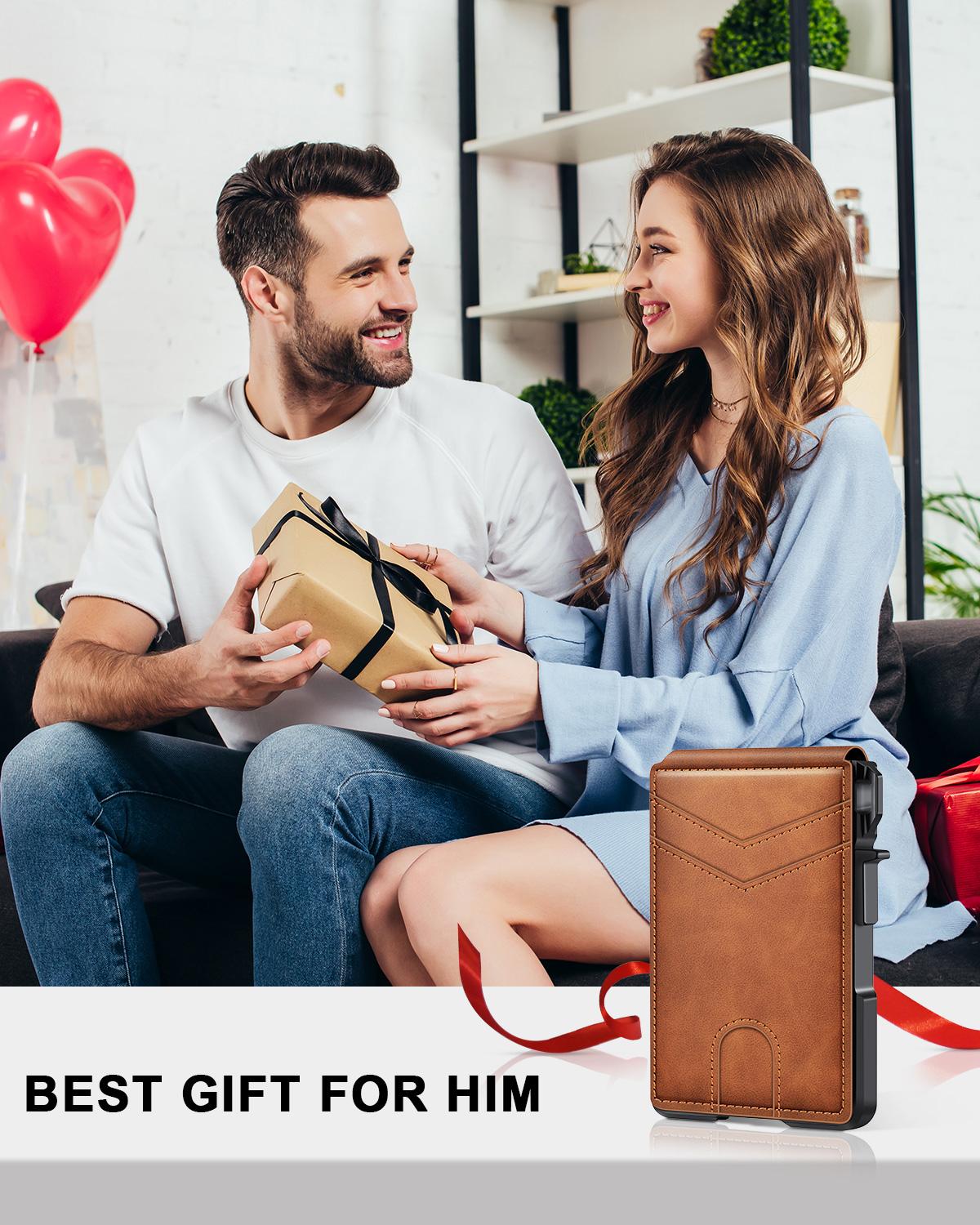 Men's Slim Minimalist Wallet with Money Clip - Holds 9-13 Cards, RFID Blocking Pop-Up Card Holder & ID Window, Aluminum Metal Bifold Wallet