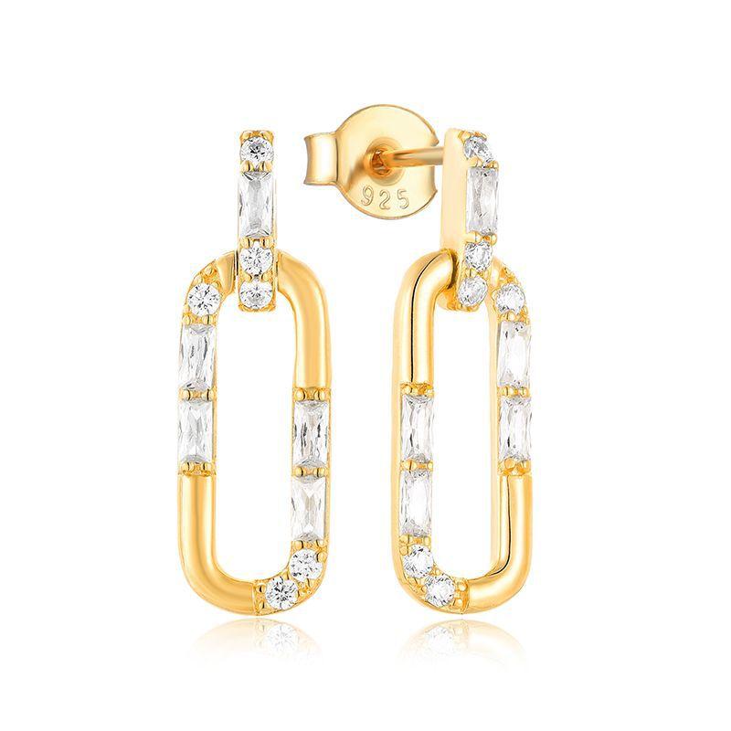 (SS002)S925 Sterling Silver Paperclip Necklace Earring Set Delicate and Elegant Everyday Jewelry for Women