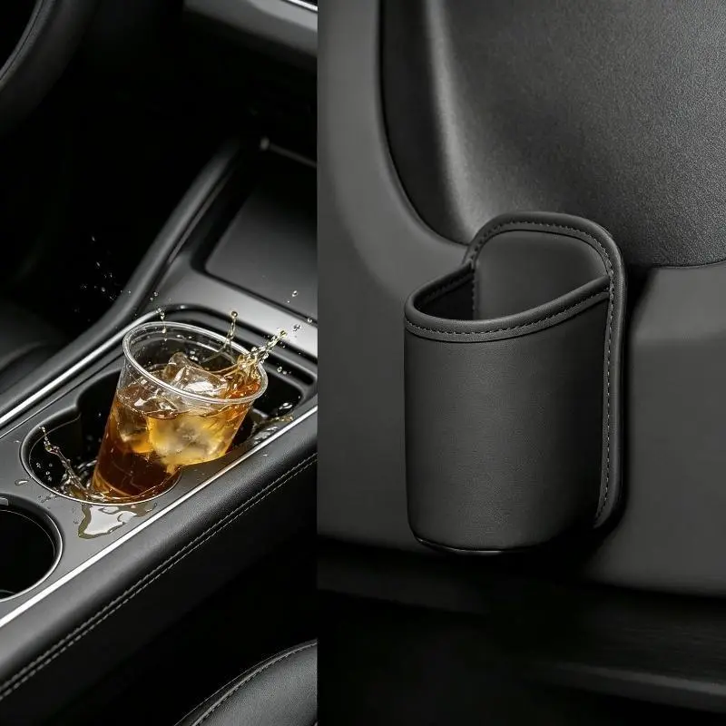 PU Leather Clip-On Automotive Cup Holders (Set of 2) - Bag Accessory, Car Organizer, In-Car Accessories Storage for Dashboard & Rear Seat, Keeps Vehicle Clean and Tidy