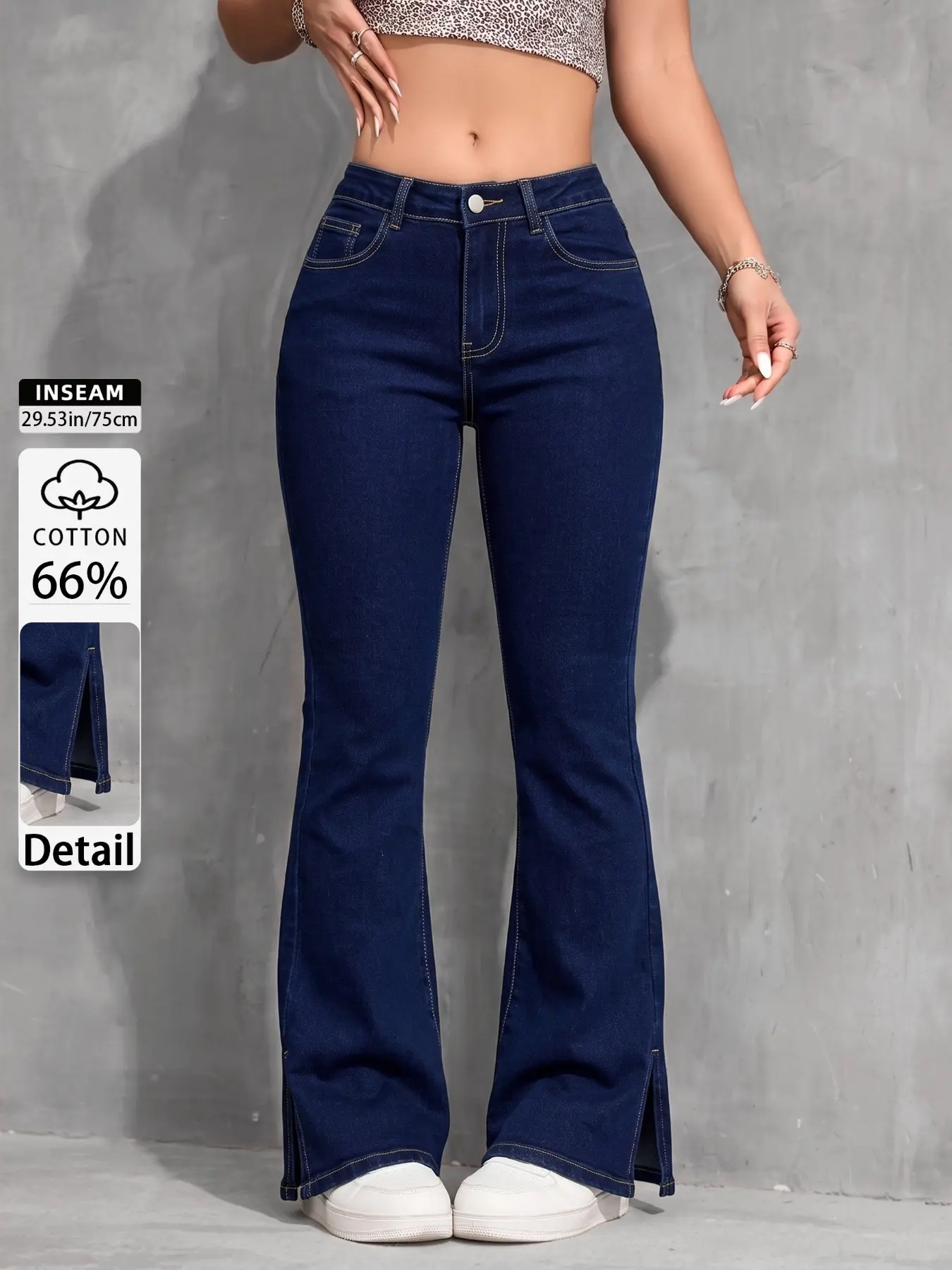 Women's High Waist Flare Jeans with Split Hem, Stretchy Slimming Denim Jeans, Casual Streetwear for All Seasons, Club Party Quinceañera