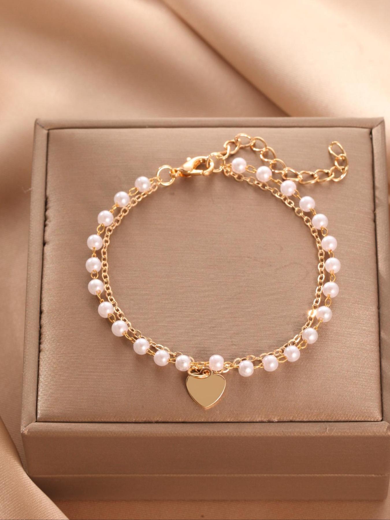New Style Heart Pearl Beaded Bracelet, Vintage Fashion Jewelry for Women, Elegant Birthday Gift Idea, Versatile Accessory for All Occasions