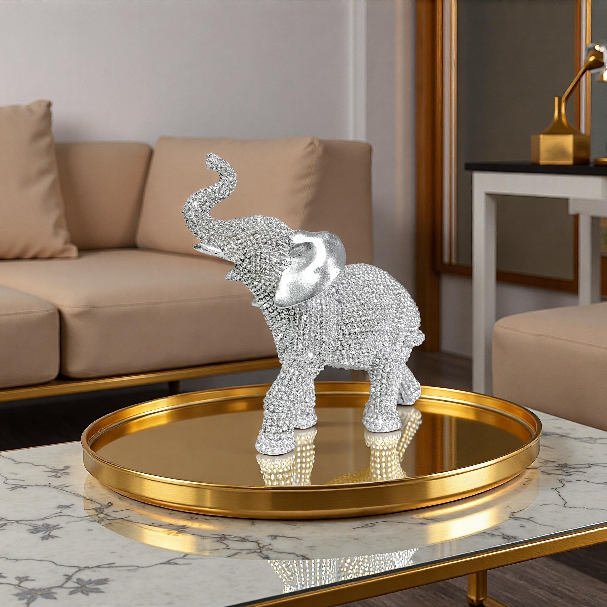 1pc Golden Beaded Elephant Statue & Luxury Rhinestone Figurine for Living Room, Home Office, Entryway - Elegant Feng Shui Decor, Glamorous Gift for Homeowners - Sparkling, Handcrafted, Ornament