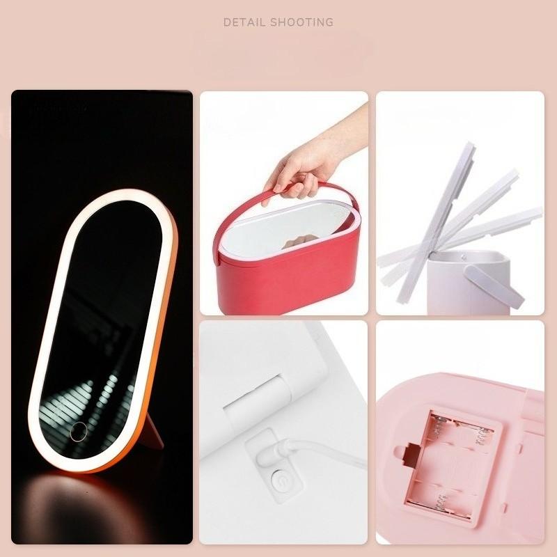 Cosmetic Organizer Box with LED Makeup Mirror, Portable Travel Light-Up Mirror, Multi-Functional Mobile Makeup Station