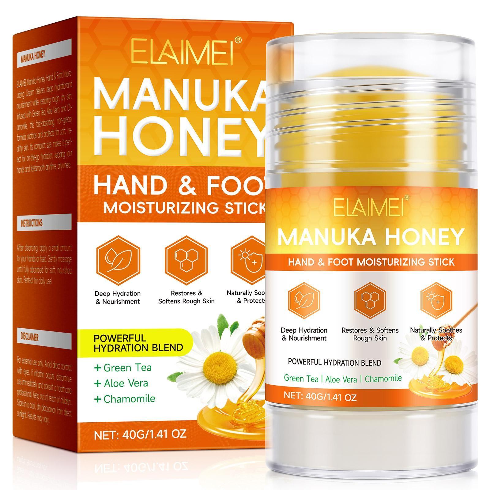 ELAIMEI Manuka Honey Skin Care Stick is designed for dry, cracked skin, providing intense hydration and soothing dryness. It is ideal for dry, flaky areas such as elbows, hands, and feet, delivering visible, rapid moisturization.