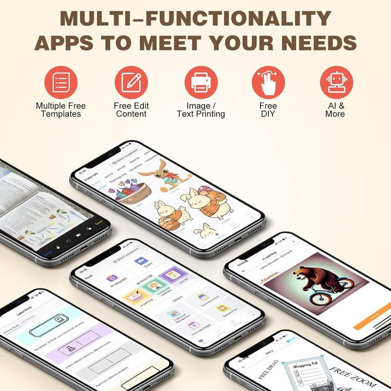 Portable Wireless Mini Printer with 10 Rolls Paper, Thermal Sticker Maker, Pocket Phone Printer for Notes, DIY Printing, iOS & Android Compatible