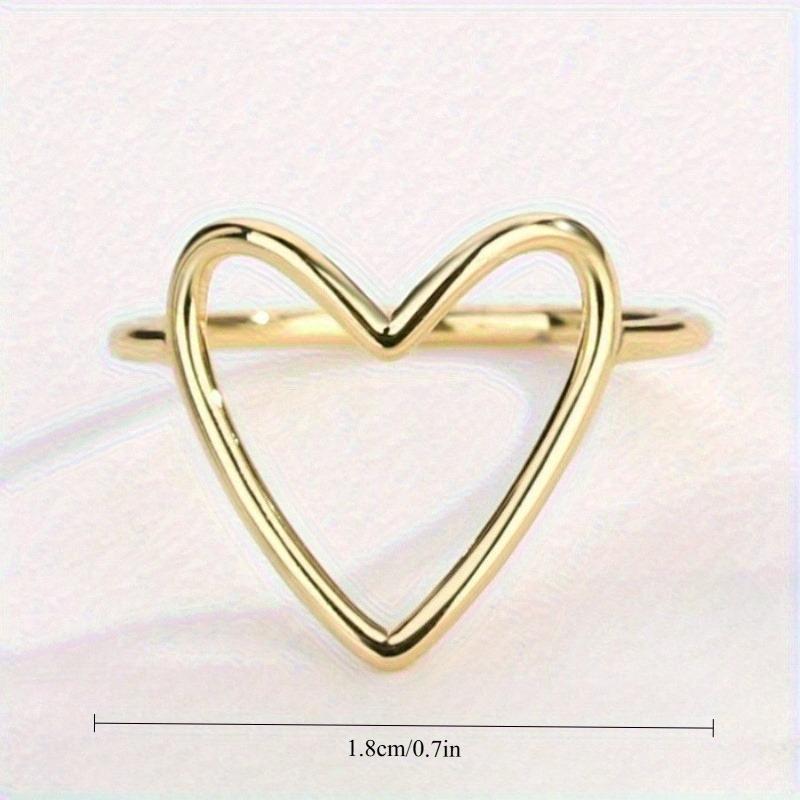 Hollow Big Heart Polished Thin Gold Band Minimalist Gentle Statement Ring, Soft Promise Ring, Simple Anniversary Ring, Stackable Ring, Slim Dainty Jewelry for Valentine Dates, Christmas Gifts and Daily Stacking Travel Looks