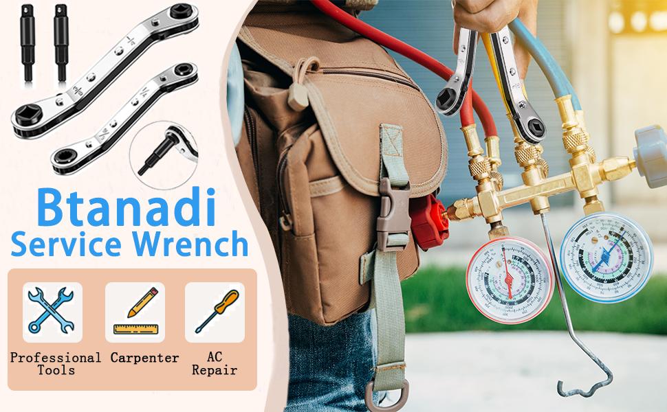 GJANSH Hvac Service Wrench Tools:3/16” to 3/8” 5/16'' x 1/4''Air Conditioner Valve Ratchet Wrench with 2 Hexagon Bit Adapter Kit for Air Refrigeration and Equipment Repair Tools Clearance,fathersdaygift