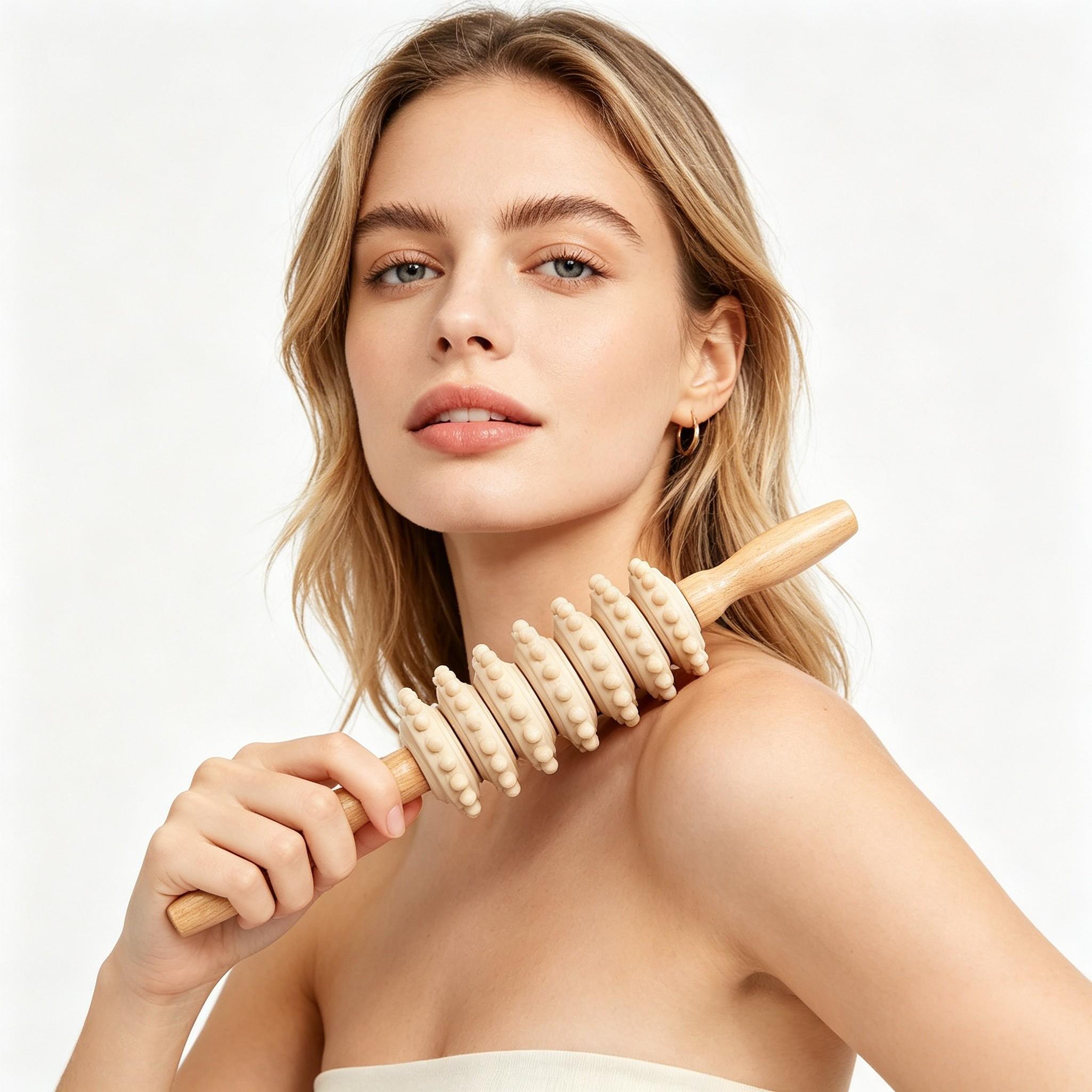 Full Body Use Wooden Roller Massager Back Pusher Yoga Stick Muscle Relaxation Massage Tool, Pain Relief & Stress Reduction Device