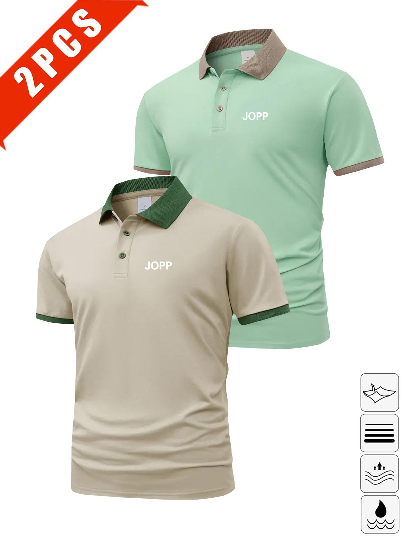 Men's Summer Polo Shirts, 2-Pack Letter Print Short Sleeve, Breathable Casual Golf Wear, Slim Fit, Multi-Color, Perfect Gift for Husband
