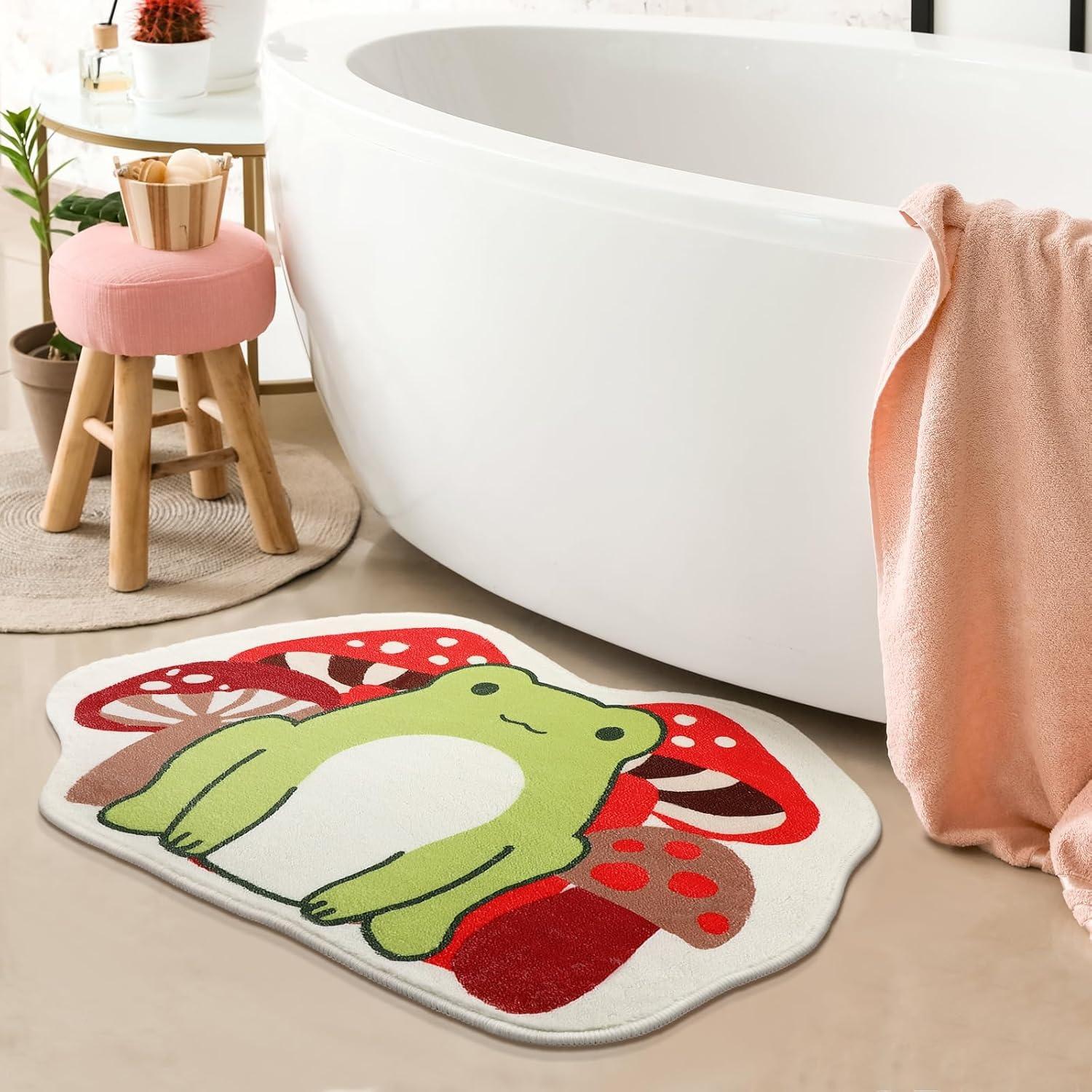 Creative Frog Mushroom Pattern Carpet, Soft Comfortable Bedroom Rug, Trendy Living Room Decor, Easy to Clean Home Decoration