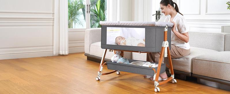 3 in 1 Bassinet Bedside Sleeper, Bedside Crib with Wheels, Mosquito Net, Mattress, 6 Height Adjustable Baby Bed for Infant Newborn (Grey) 3 in 1 Bassinet Bedside Sleeper, Bedside Crib with Wheels, Mosquito Net, Mattress, 6 Height Adjustable Baby Bed for Infant Newborn (Grey)