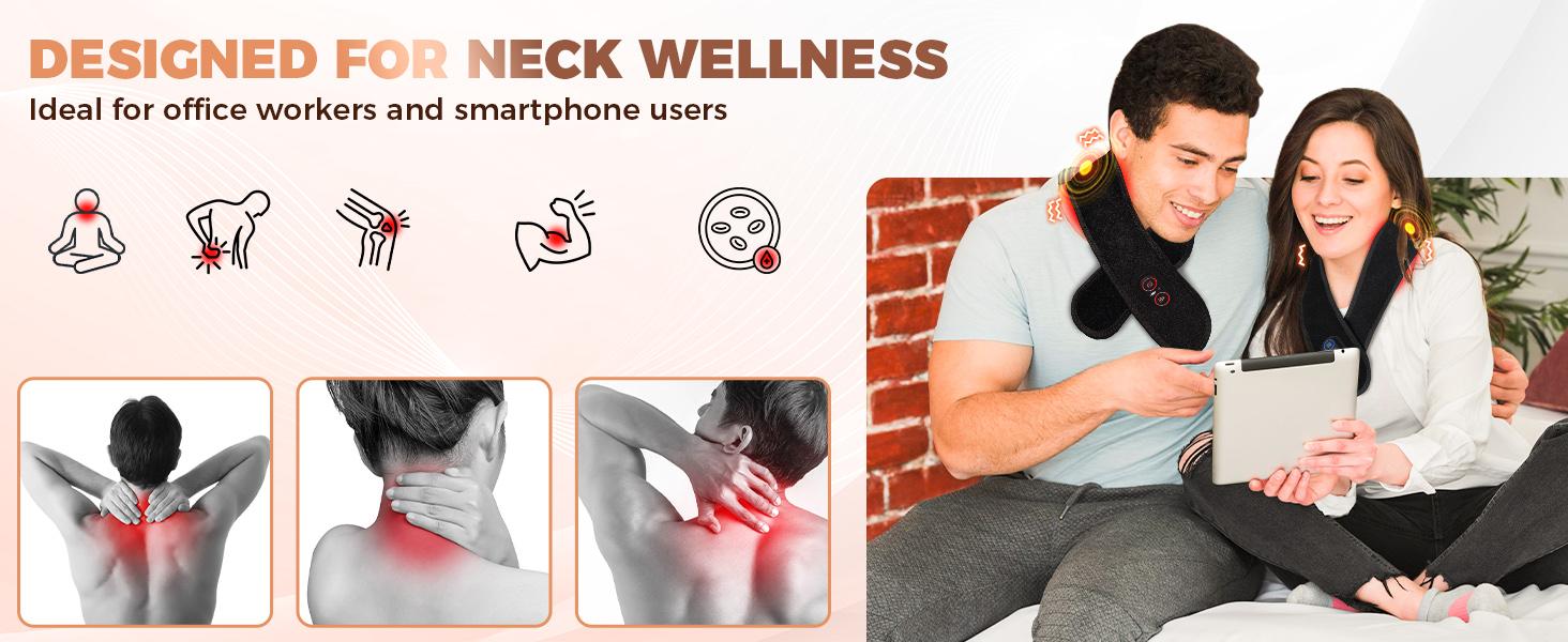 1 Piece Red Light Therapy for Neck and Shoulders Wrap, Cordless Infrared Heating Pad Belt with Vibration for Body, Hands, Rechargeable Portable Neck Massager with Heat 660nm/850nm, Wearable Heating Pads